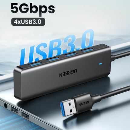 Ugreen USB Hub 3.0 4 Ports Multiport Adapter Ultra Slim Data Hub USB A Splitter [Charging Not Supported] Multiple USB Extension for Laptop,Desktop PC,Xbox,PS5,Mouse,Keyboard,Flash Drive,Printer-15CM | Black