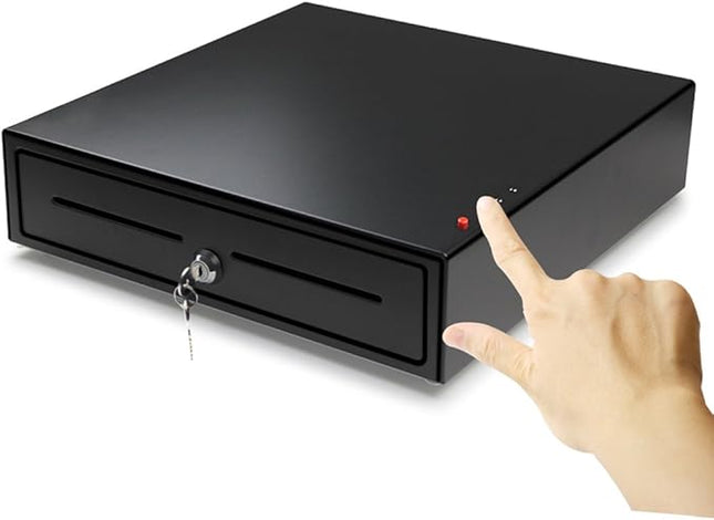 16Inch Manual Key & Push-Button Release Lock Cash Drawer Tray, Heavy Duty, with 5 Bills & 8 Coins Removable Tray
