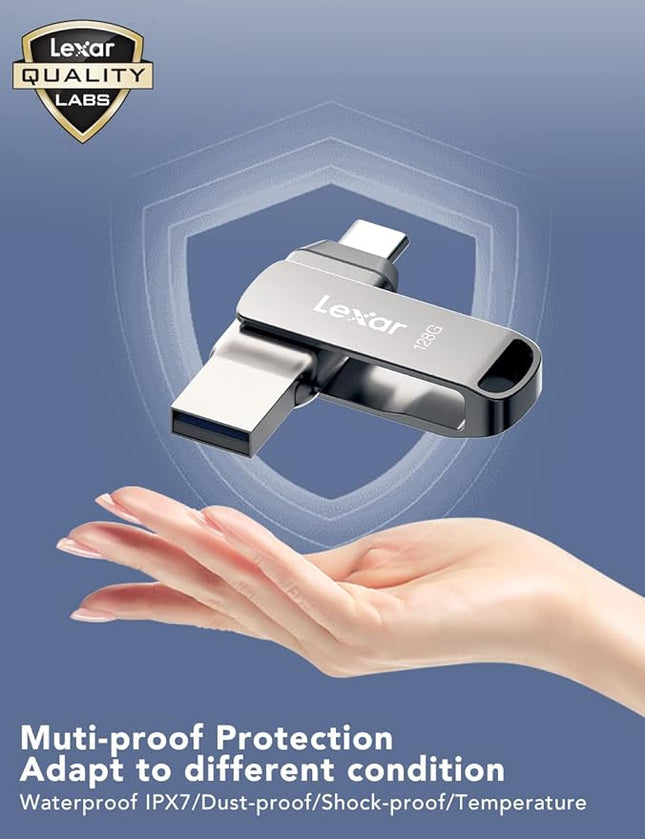 Lexar 256GB USB 3.1 Flash Drive, USB-A & USB C USB Stick up to 130MB/s Read, Type-C Thumb Drive Swivel Design, Jump Drive for USB3.0