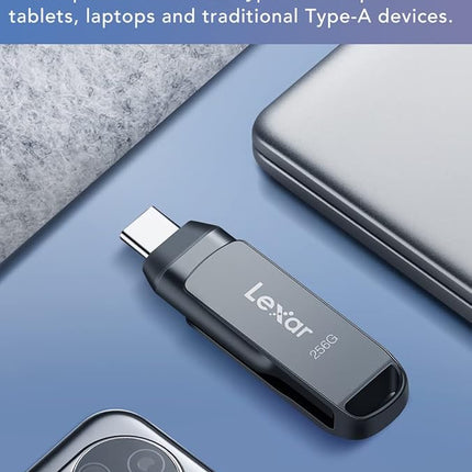 Lexar 256GB USB 3.1 Flash Drive, USB-A & USB C USB Stick up to 130MB/s Read, Type-C Thumb Drive Swivel Design, Jump Drive for USB3.0