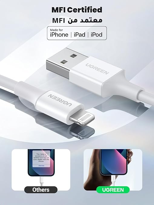 UGREEN iPhone Charger Cable 1M [MFi Certified] Lightning Cable 2.4A, USB A to Lightning Cord Power Delivery PD 20W, Compatible for iPhone 14/14 Pro/Plus/Pro Max,
