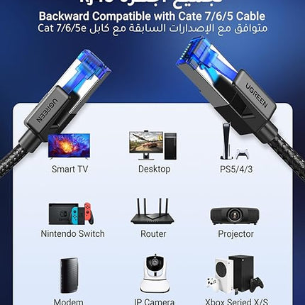 UGREEN Ethernet Cable 2M Cat 8 Gigabit Network Cord High-Speed 40Gbps 2000MHz RJ45