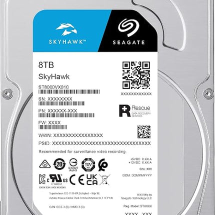 Seagate SkyHawk 8TB Surveillance Hard Drive – SATA III, 256MB Cache, 5400 RPM, 64-Camera Support | ST8000VX010