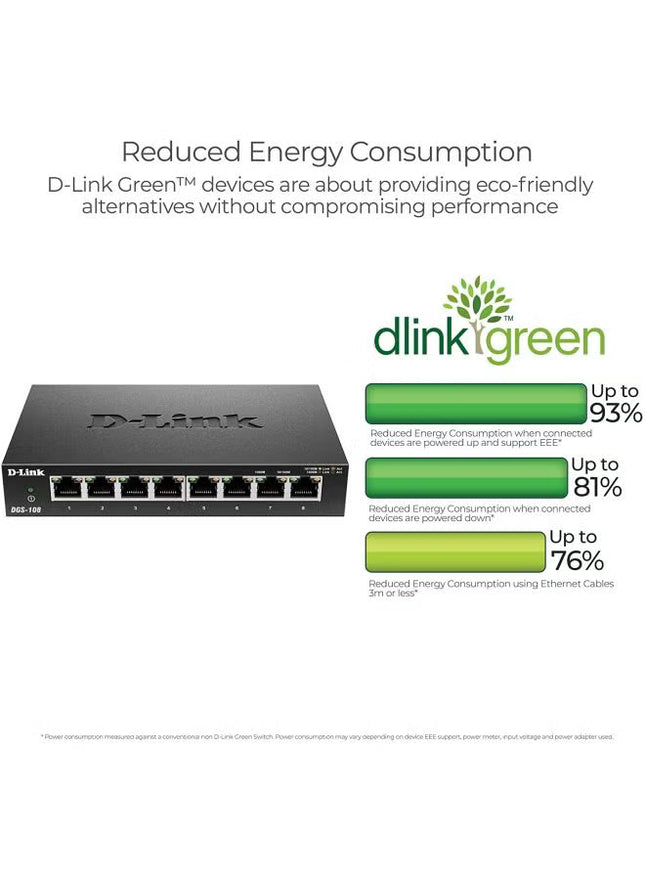 D-Link 8 Port Gigabit Unmanaged Metal Desktop Switch | DGS-108 Black