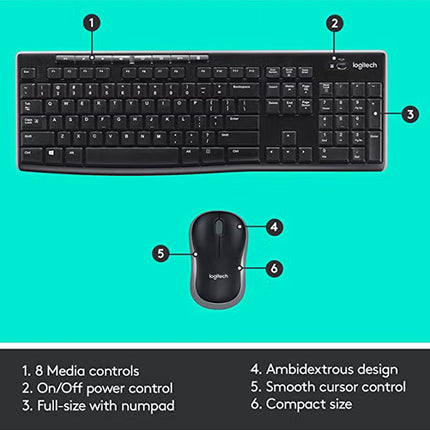Logitech MK270 Wireless Combo Keyboard and Mouse, English Arabic Layout
