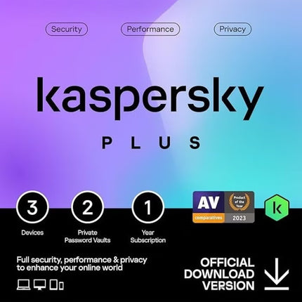 Kaspersky Plus Internet Security for 3 Devices - 2 Private Password Vaults - 1 Year