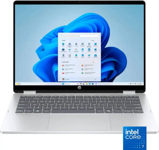 HP OmniBook 5 Flip Laptop, 14" 2K IPS Touch Display, Intel Core 7 Series 1 Processor, 16GB RAM, 512GB SSD, Intel Graphics, English keyboard, Windows 11 Home, Glacier Silver | B86Q7UA